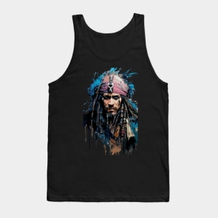 Dangerous Pirate in Old Classic Costume with Furious Face in Ink Painting Style Tank Top